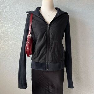 Jones New York Sport Knit Zip Jacket Ribbed Sleeves Quilted Front Small